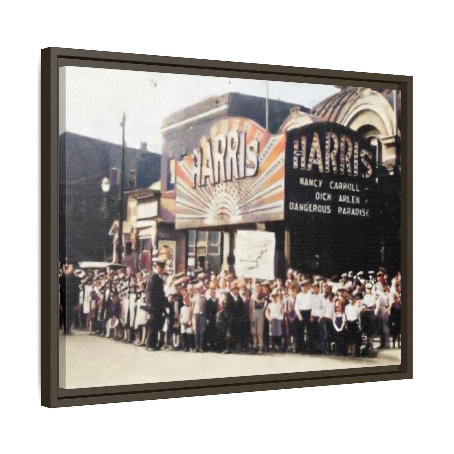 Harris Theater lines galore Vintage Framed Canvas Print - Historic Harris Theater Scene