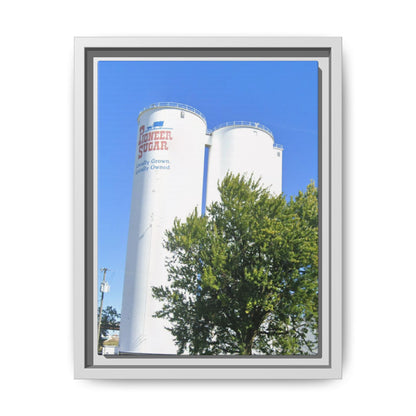 Pioneer Sugar Framed Matte Canvas Print - Vintage Farm Silos Art