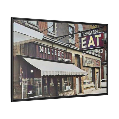 Retro Framed Canvas Print - Miller's Eatery Sign Artwork