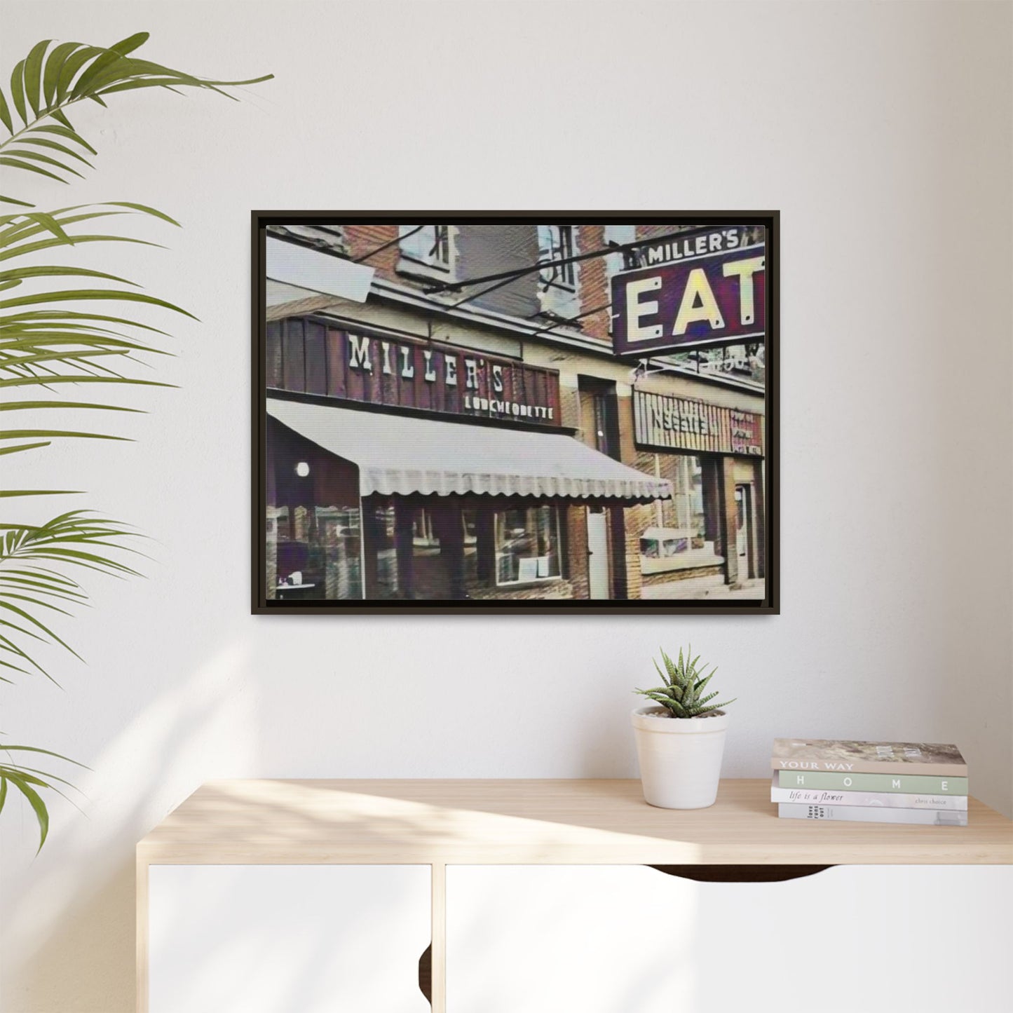 Retro Framed Canvas Print - Miller's Eatery Sign Artwork