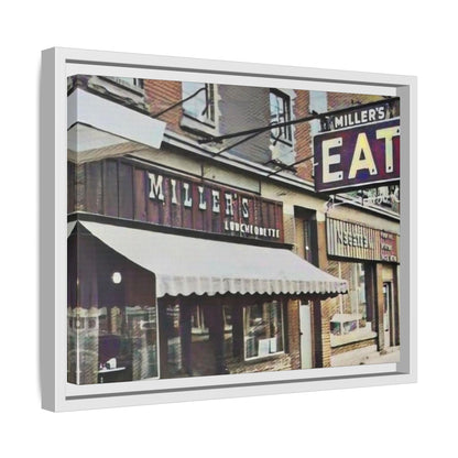 Retro Framed Canvas Print - Miller's Eatery Sign Artwork