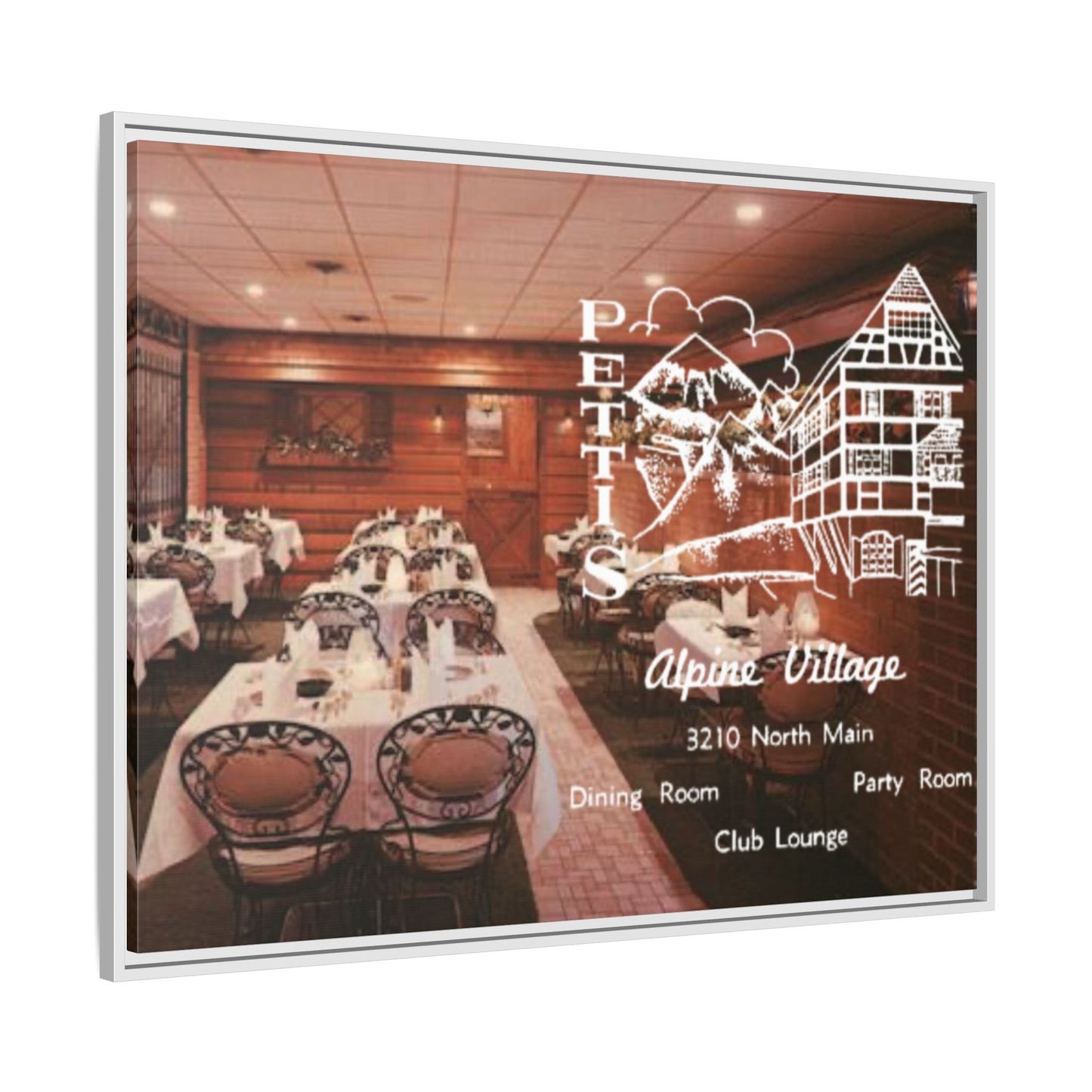 Petti’s Alpine Village Findlay, O. Custom Framed Matte Canvas Print – Alpine Village Decor for Dining Rooms and Parties