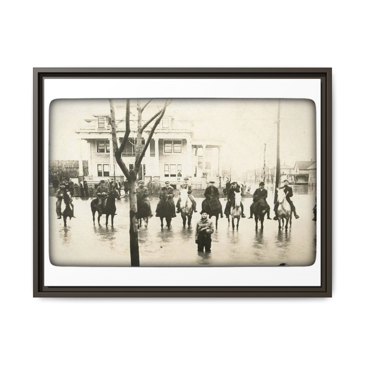 717 N Main Findlay, O  1913 Flood Original B & W Vintage Framed Matte Canvas - Equestrian Scene Wall Art