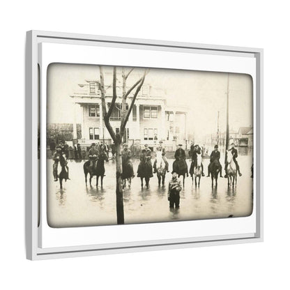 717 N Main Findlay, O  1913 Flood Original B & W Vintage Framed Matte Canvas - Equestrian Scene Wall Art