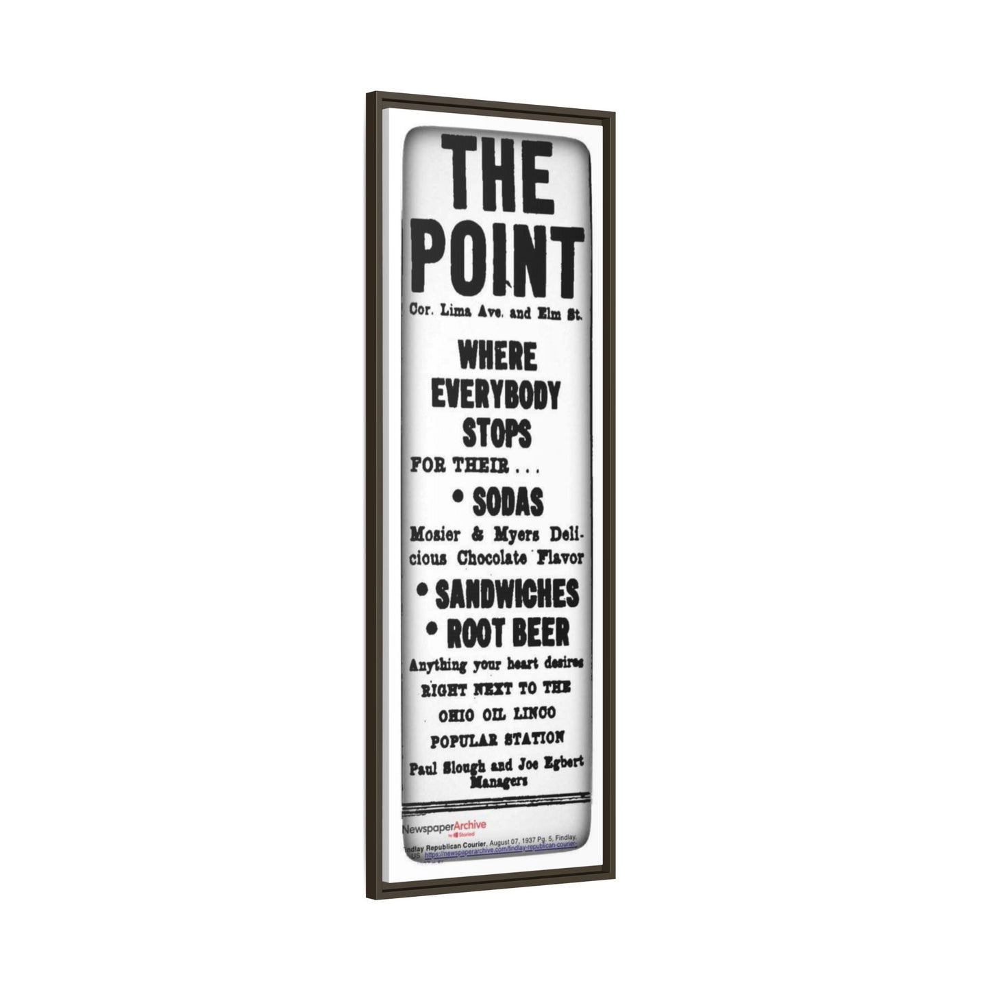 The Point Where Everybody Stops Vintage Style Framed Canvas Art - 'The Point' Soda Shop Sign