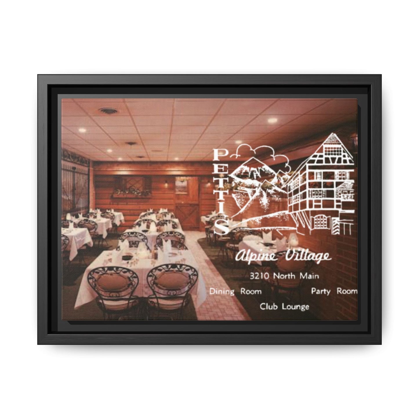 Petti’s Alpine Village Findlay, O. Custom Framed Matte Canvas Print – Alpine Village Decor for Dining Rooms and Parties