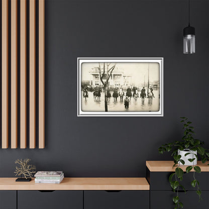 717 N Main Findlay, O  1913 Flood Original B & W Vintage Framed Matte Canvas - Equestrian Scene Wall Art