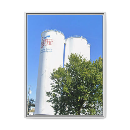 Pioneer Sugar Framed Matte Canvas Print - Vintage Farm Silos Art