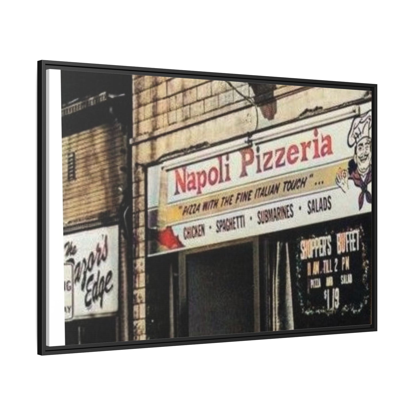 Napoli Pizzeria Retro Framed Canvas Print - Classic Italian Restaurant Decor