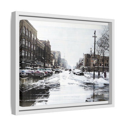 Winter Wonderland Framed Matte Canvas - Urban Snow Scene Wall Art