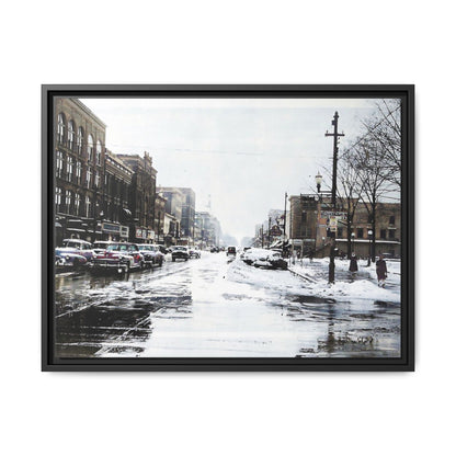 Winter Wonderland Framed Matte Canvas - Urban Snow Scene Wall Art