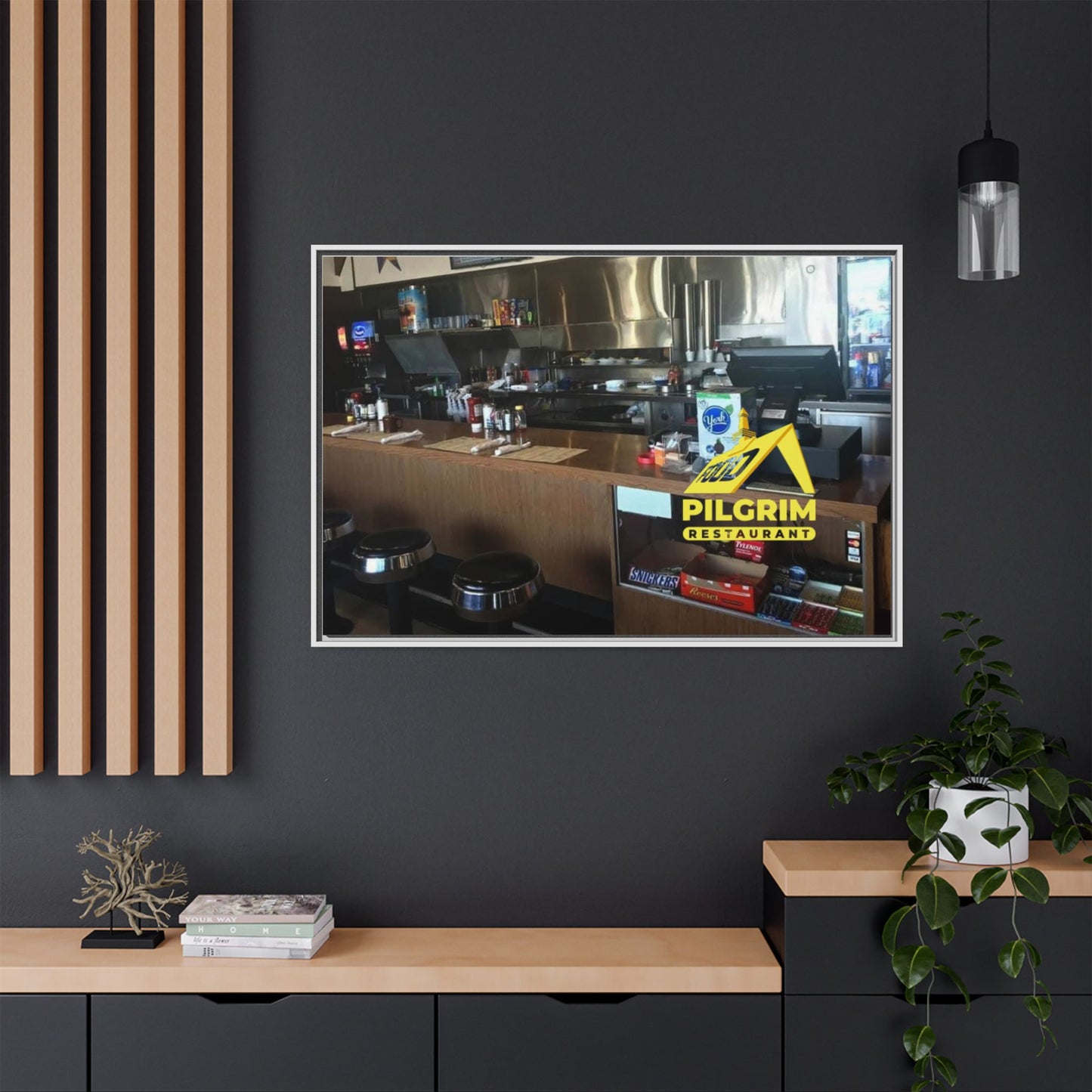 Pilgrim Resturant Counter Matte Canvas, Framed (Multi-color)