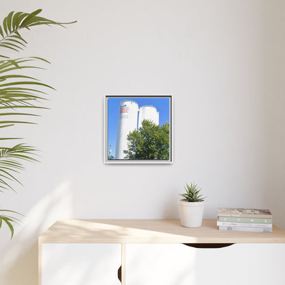 Pioneer Sugar Framed Matte Canvas Print - Vintage Farm Silos Art