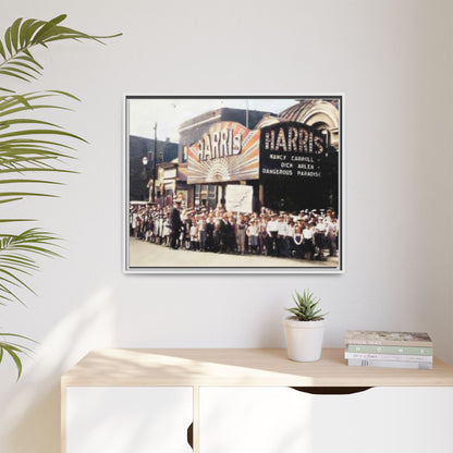 Harris Theater lines galore Vintage Framed Canvas Print - Historic Harris Theater Scene