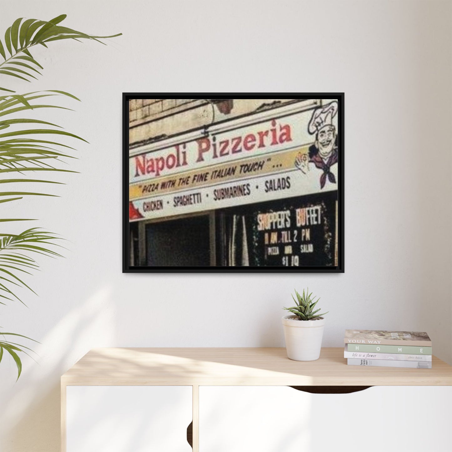 Napoli Pizzeria Retro Framed Canvas Print - Classic Italian Restaurant Decor