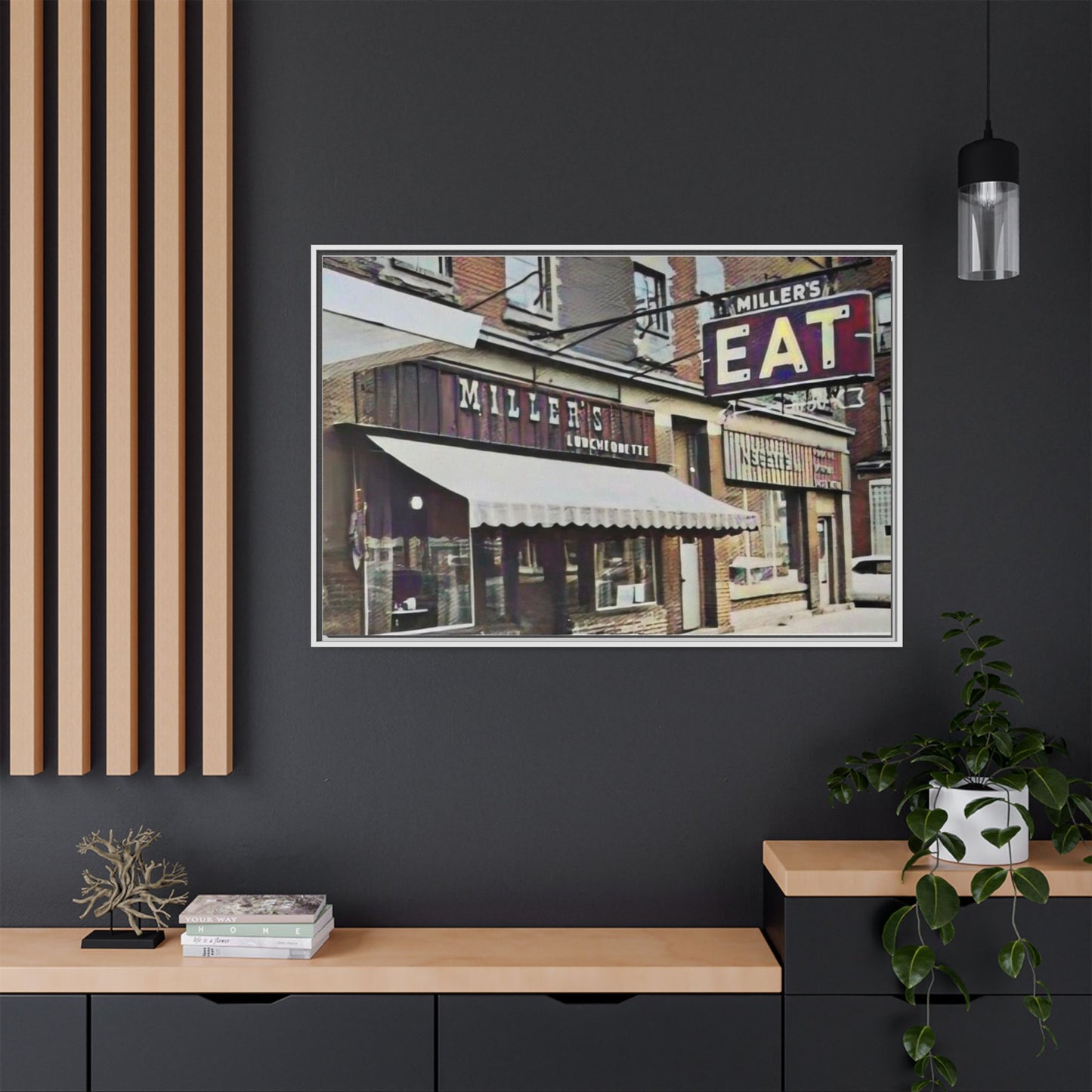 Retro Framed Canvas Print - Miller's Eatery Sign Artwork