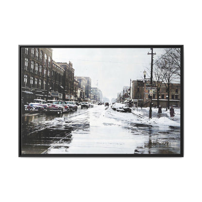 Winter Wonderland Framed Matte Canvas - Urban Snow Scene Wall Art