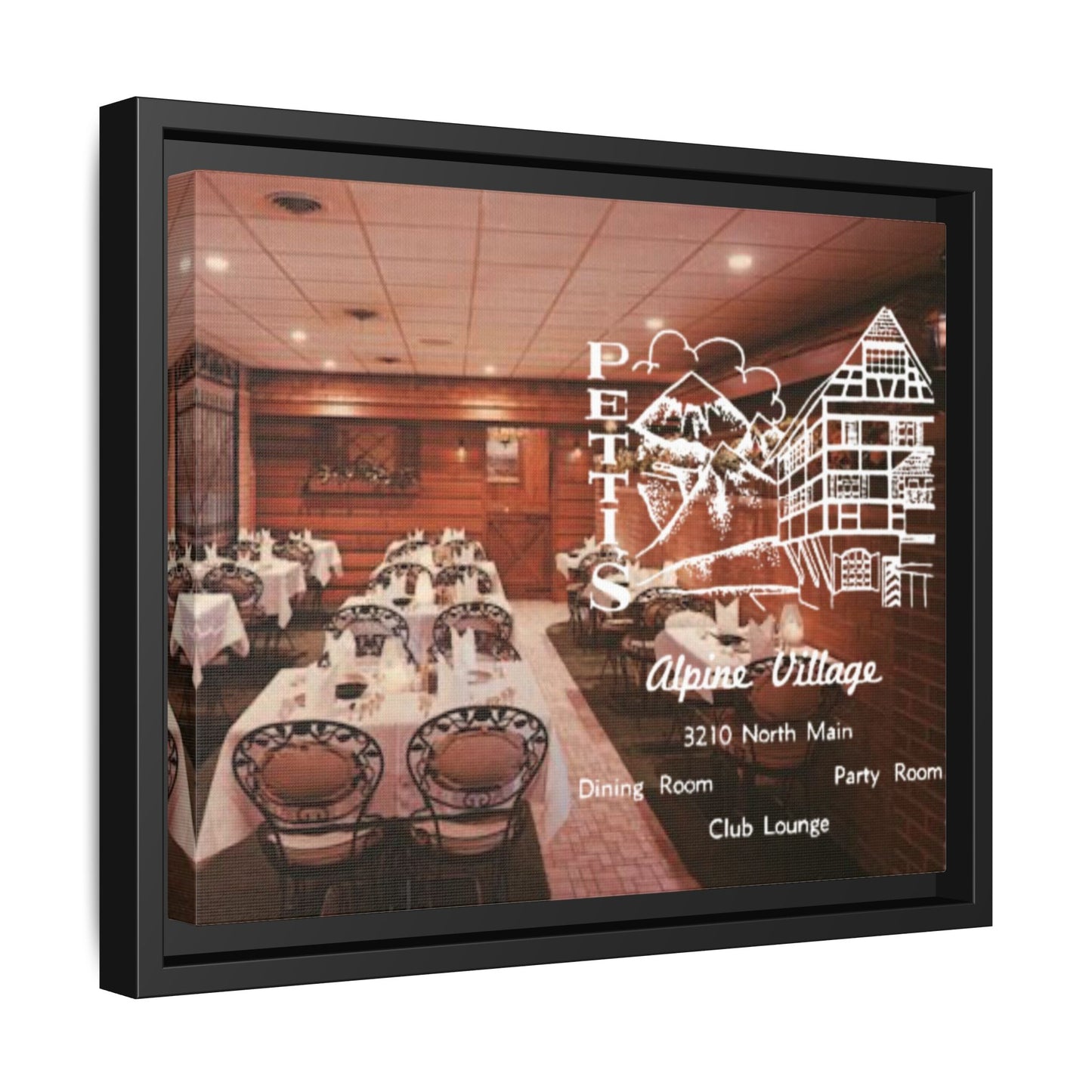 Petti’s Alpine Village Findlay, O. Custom Framed Matte Canvas Print – Alpine Village Decor for Dining Rooms and Parties