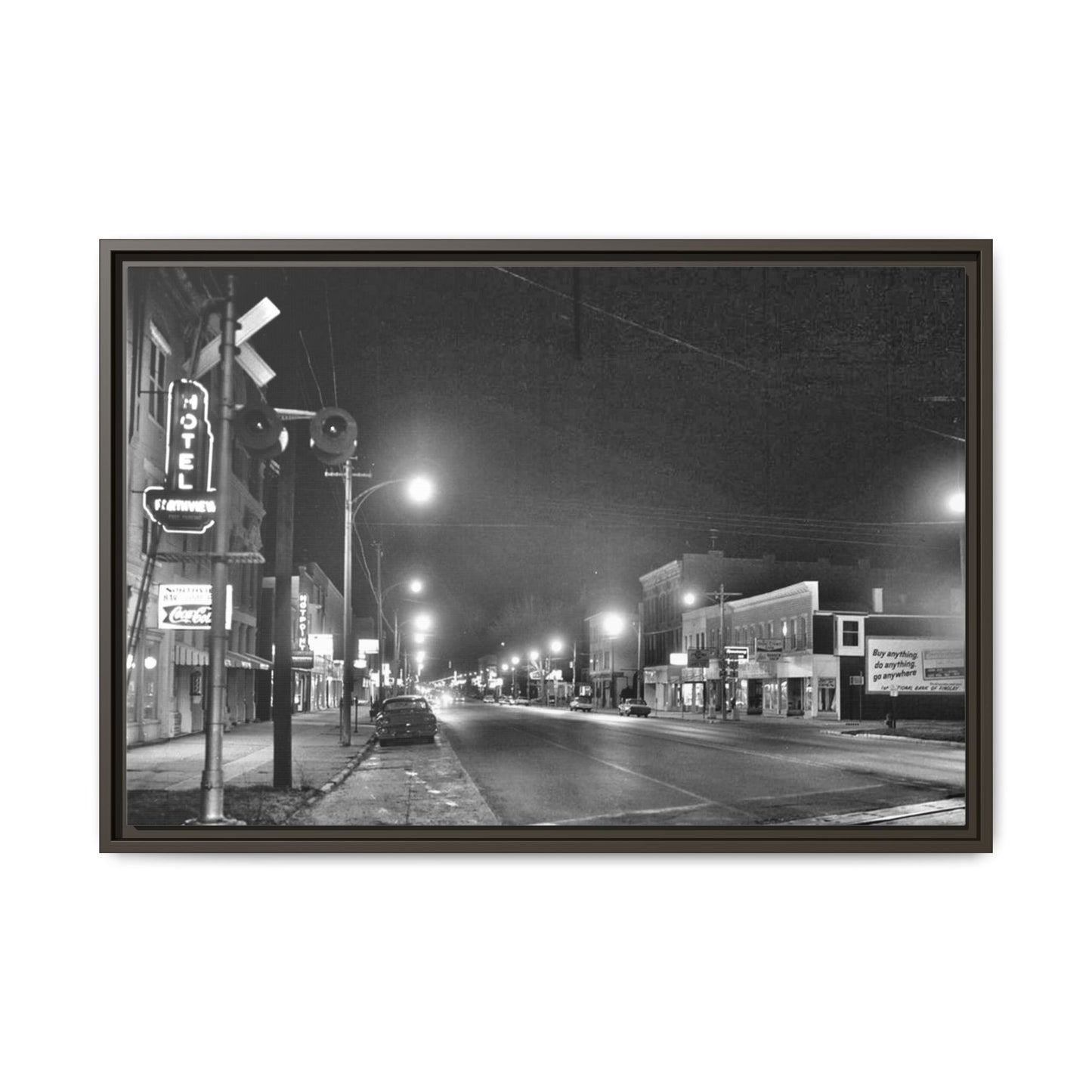 Northview Hotel Looking South Findlay, O. ca 1967 Vintage Cityscape Framed Canvas - Matte Black Wall Art