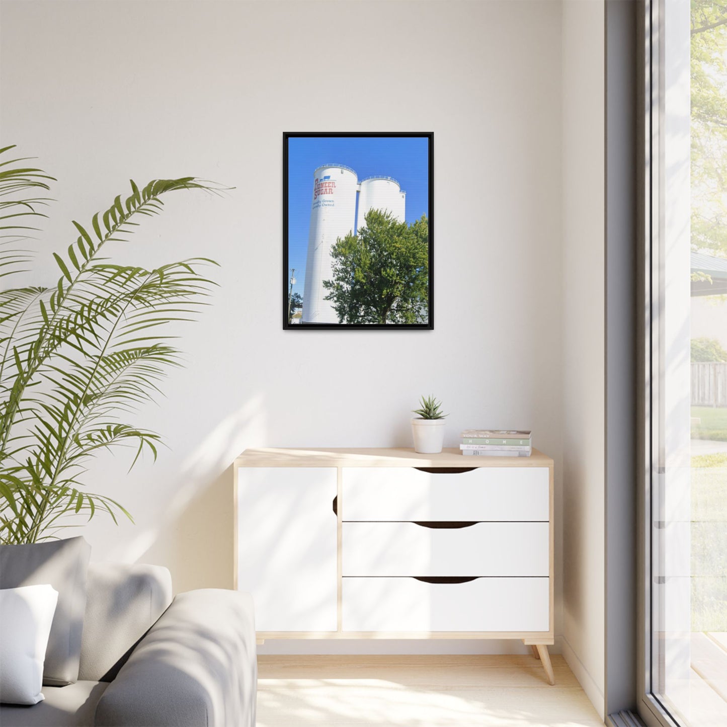 Pioneer Sugar Framed Matte Canvas Print - Vintage Farm Silos Art