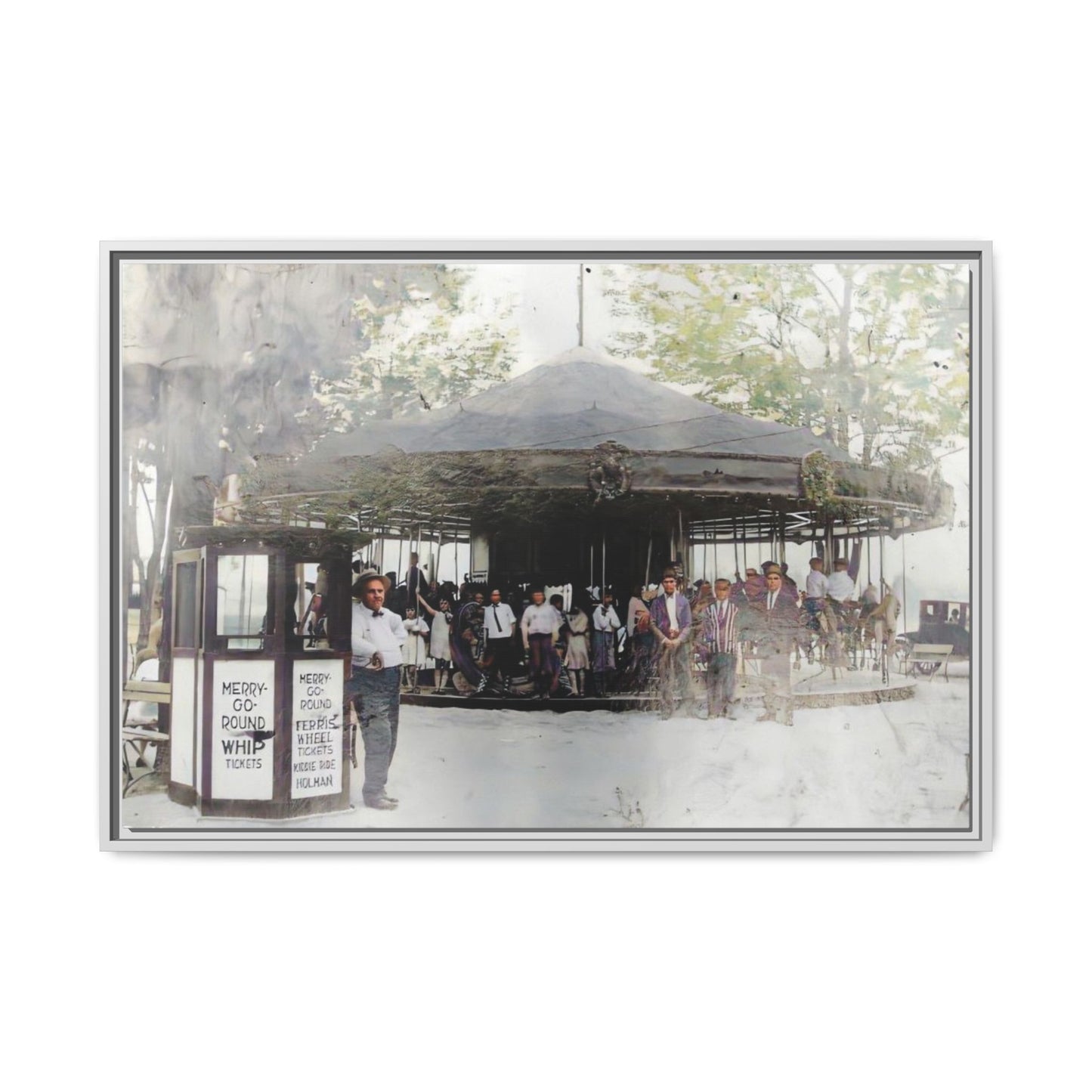 Vintage Carousel Wall Art - Matte Framed Canvas Print