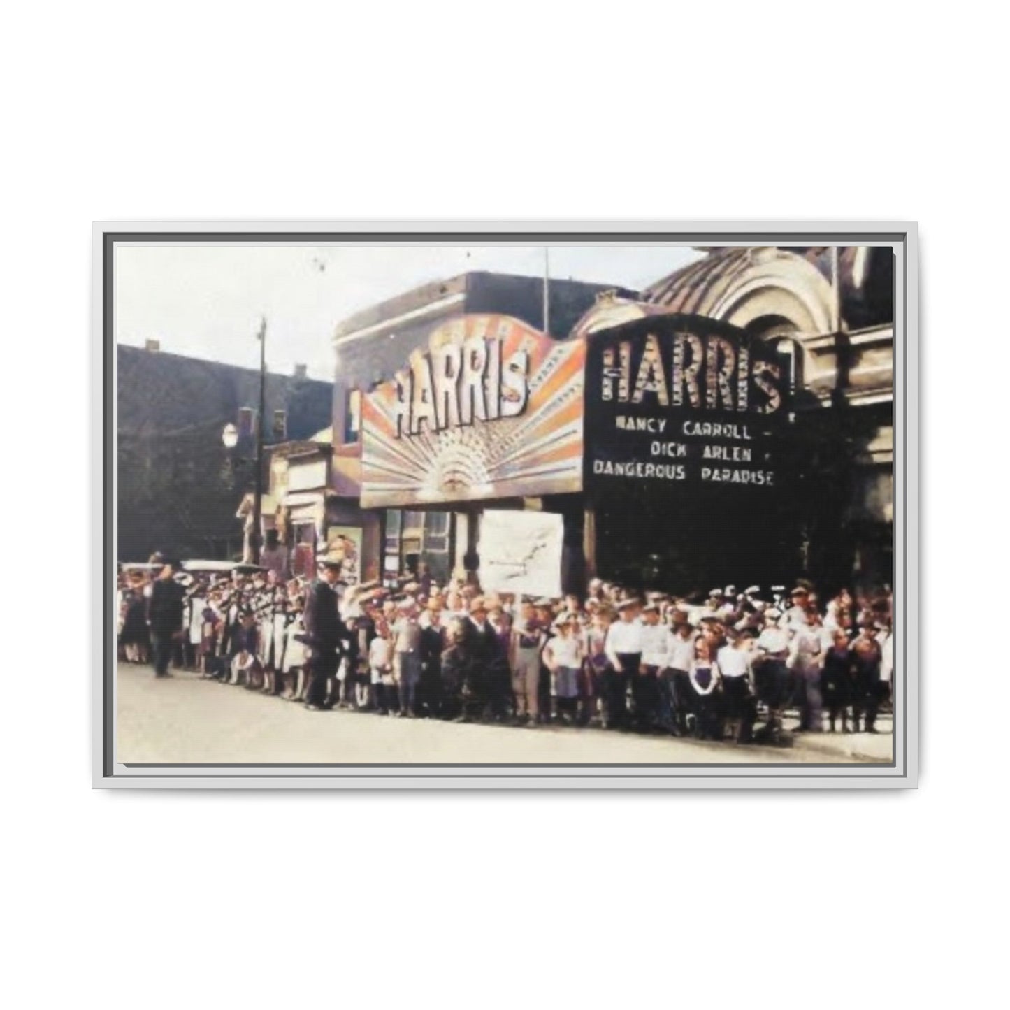 Harris Theater lines galore Vintage Framed Canvas Print - Historic Harris Theater Scene