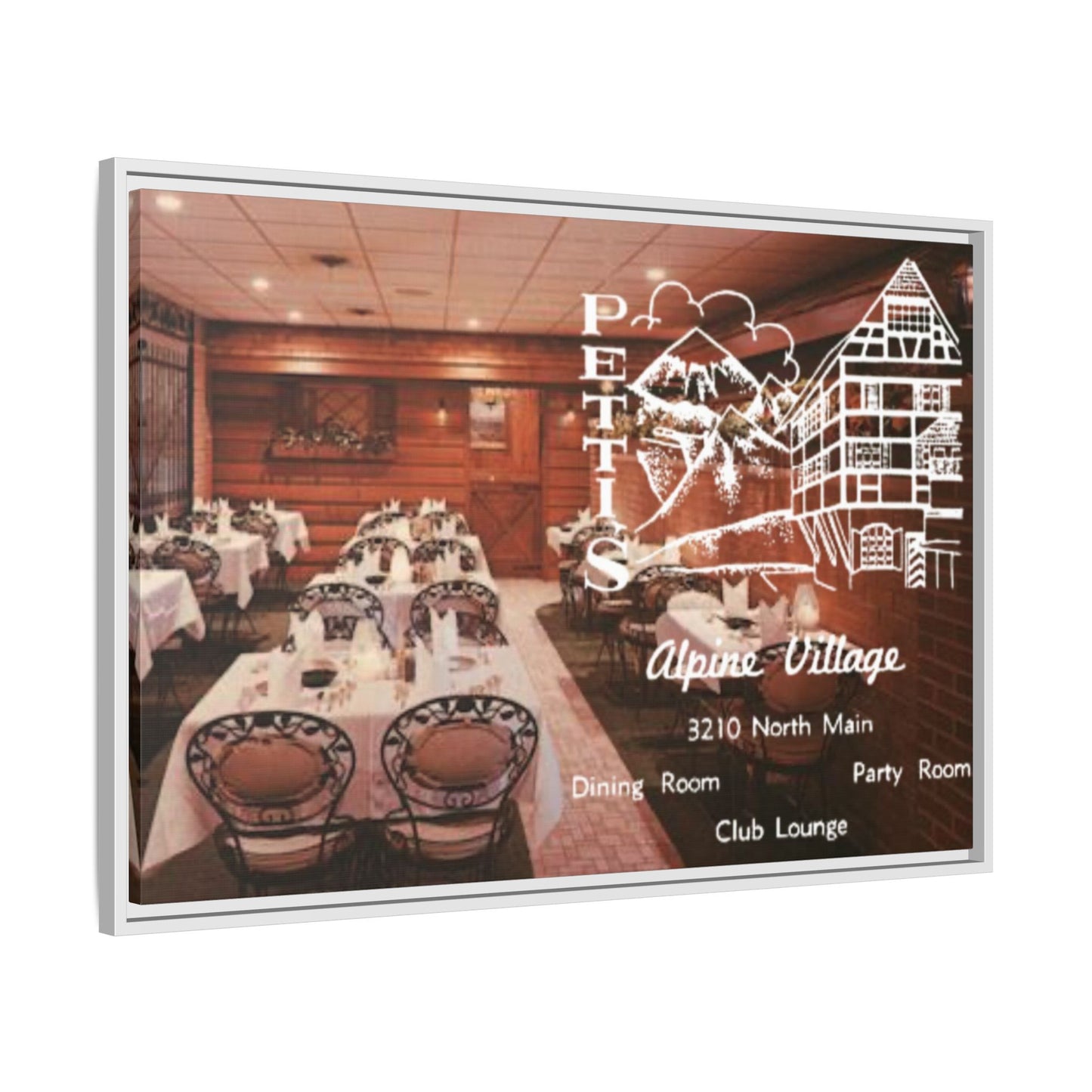 Petti’s Alpine Village Findlay, O. Custom Framed Matte Canvas Print – Alpine Village Decor for Dining Rooms and Parties