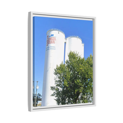 Pioneer Sugar Framed Matte Canvas Print - Vintage Farm Silos Art