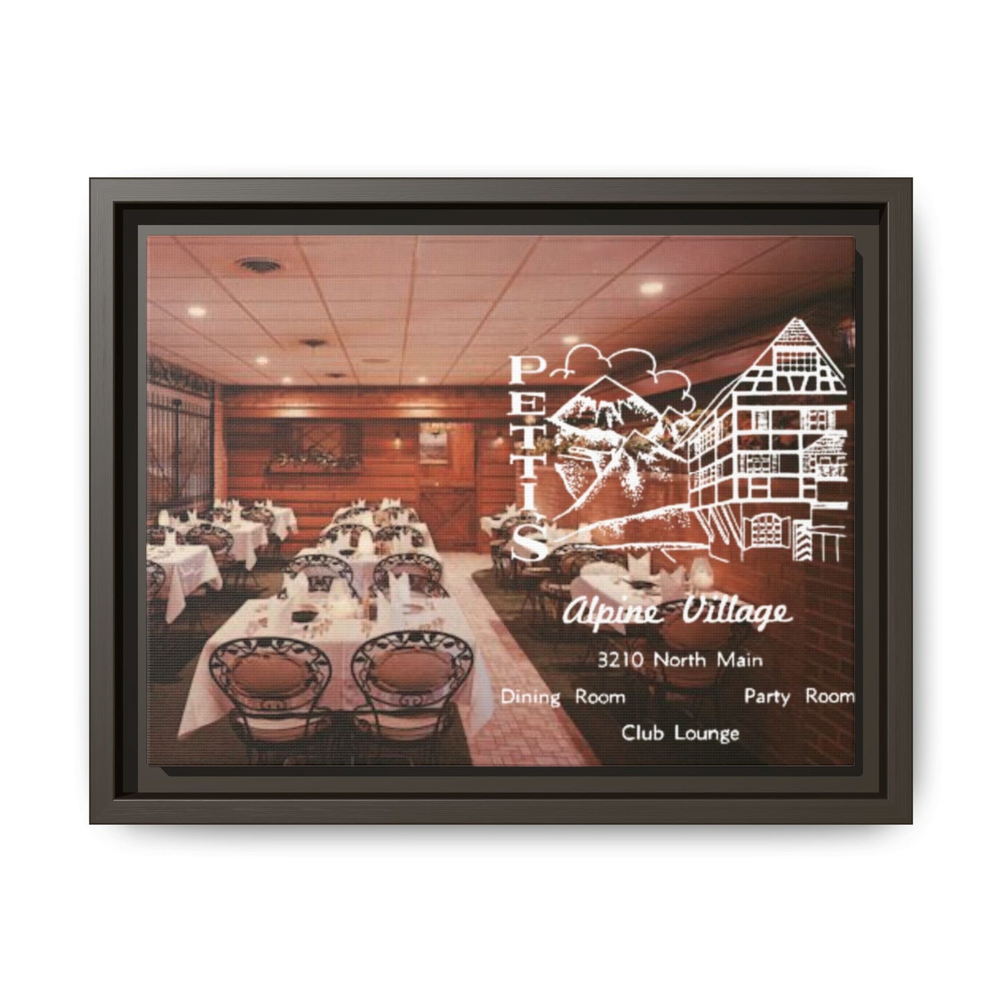 Petti’s Alpine Village Findlay, O. Custom Framed Matte Canvas Print – Alpine Village Decor for Dining Rooms and Parties