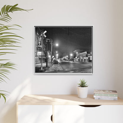 Northview Hotel Looking South Findlay, O. ca 1967 Vintage Cityscape Framed Canvas - Matte Black Wall Art