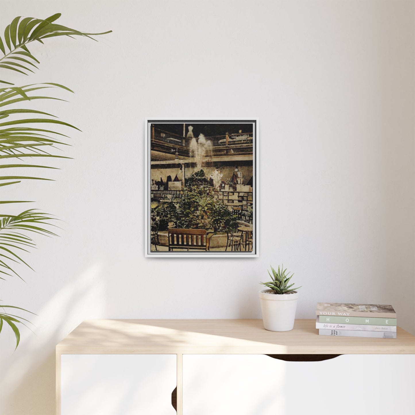 “Meet Me at the Fountain” C.F. Jackson’s Findlay, O. Vintage Matte Canvas Wall Art - Framed Historic Ohio Scene