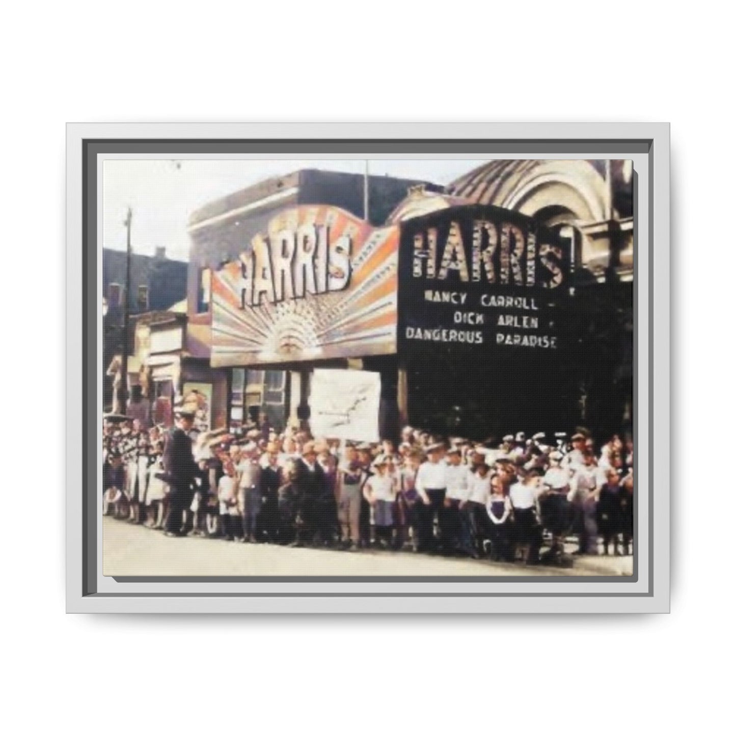 Harris Theater lines galore Vintage Framed Canvas Print - Historic Harris Theater Scene