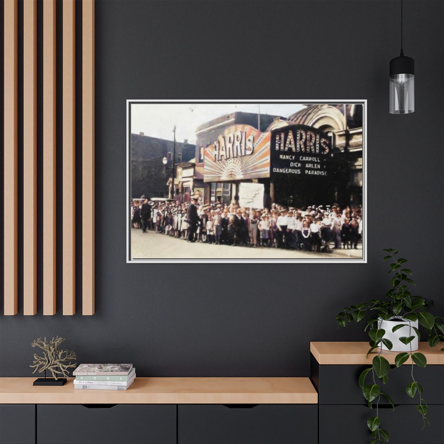 Harris Theater lines galore Vintage Framed Canvas Print - Historic Harris Theater Scene