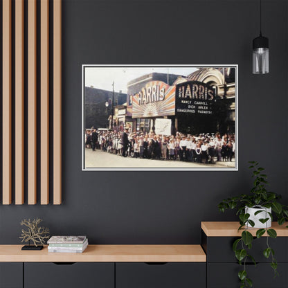 Harris Theater lines galore Vintage Framed Canvas Print - Historic Harris Theater Scene