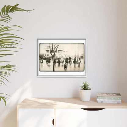 717 N Main Findlay, O  1913 Flood Original B & W Vintage Framed Matte Canvas - Equestrian Scene Wall Art