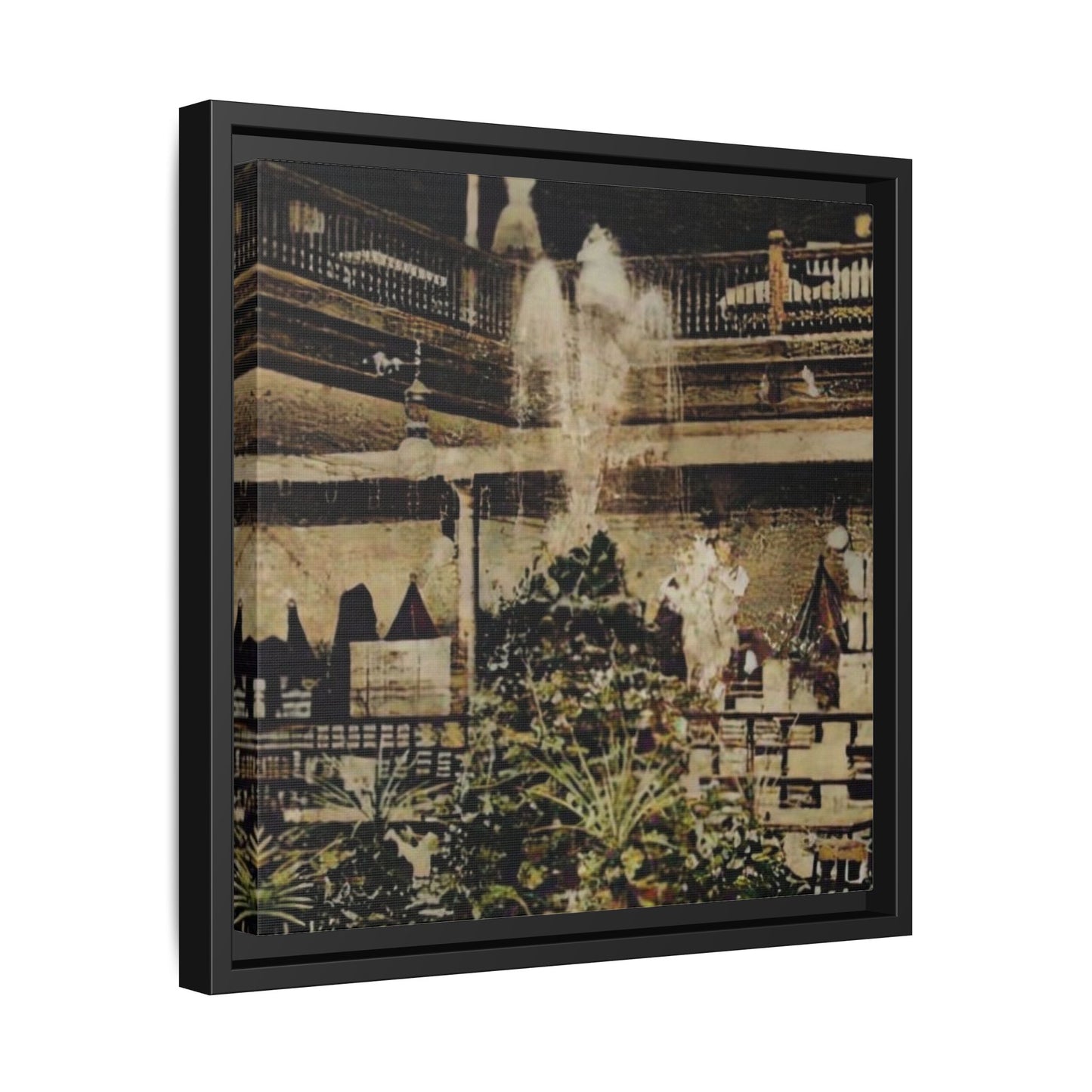 “Meet Me at the Fountain” C.F. Jackson’s Findlay, O. Vintage Matte Canvas Wall Art - Framed Historic Ohio Scene