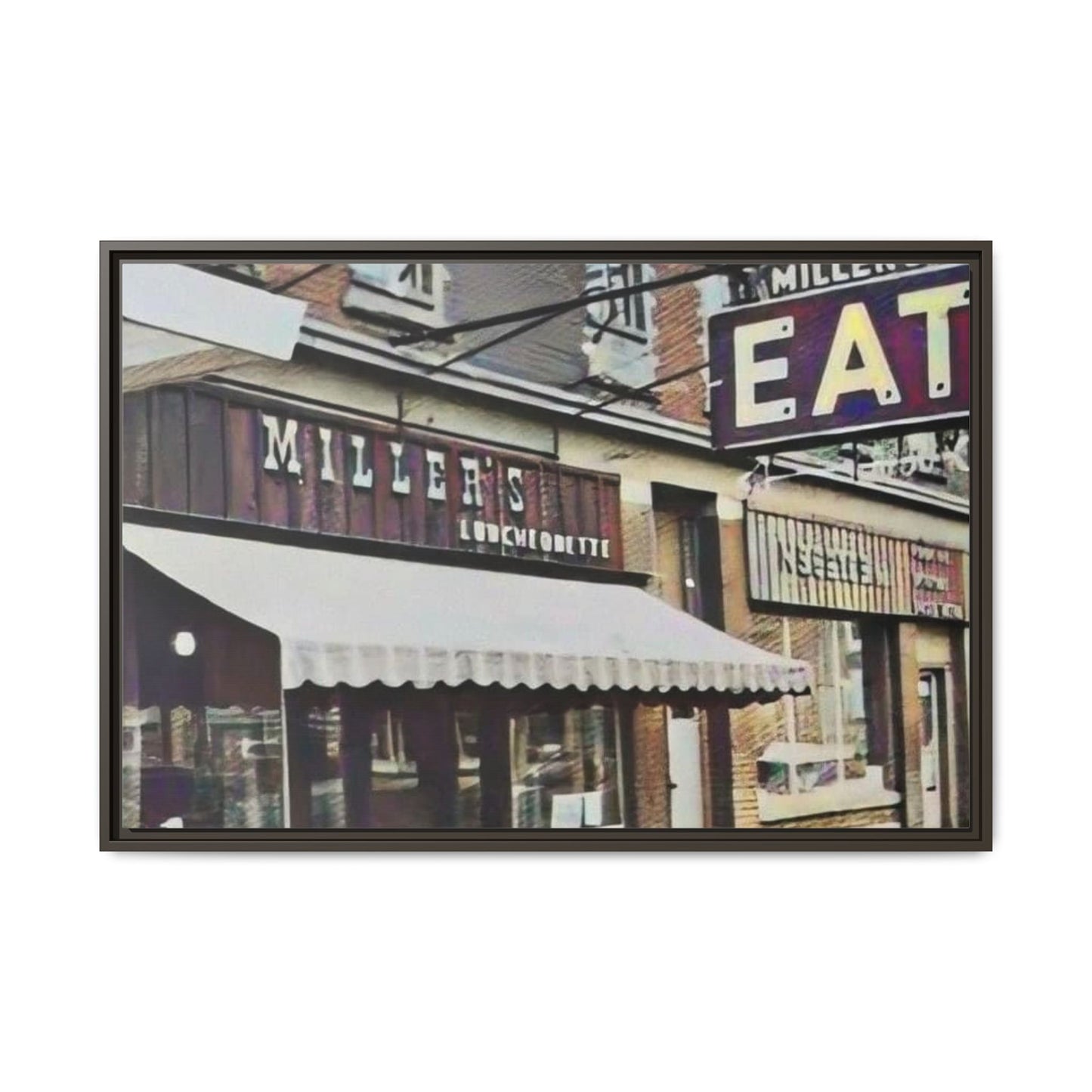 Retro Framed Canvas Print - Miller's Eatery Sign Artwork