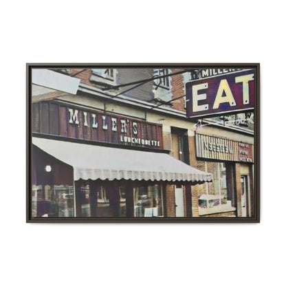 Retro Framed Canvas Print - Miller's Eatery Sign Artwork