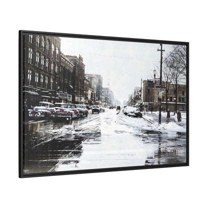 Winter Wonderland Framed Matte Canvas - Urban Snow Scene Wall Art