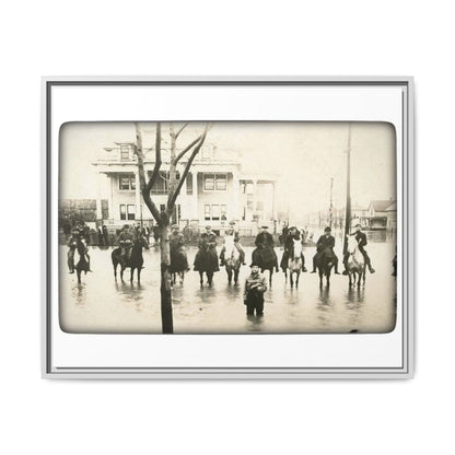 717 N Main Findlay, O  1913 Flood Original B & W Vintage Framed Matte Canvas - Equestrian Scene Wall Art