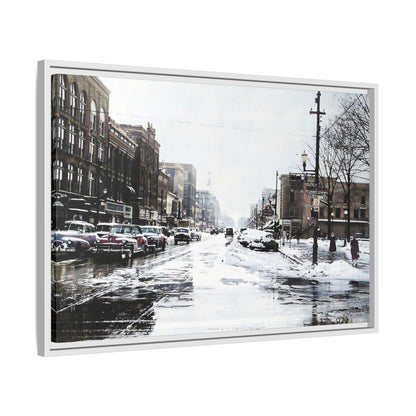 Winter Wonderland Framed Matte Canvas - Urban Snow Scene Wall Art