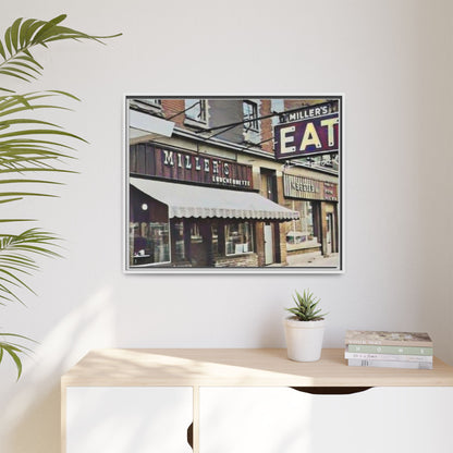 Retro Framed Canvas Print - Miller's Eatery Sign Artwork