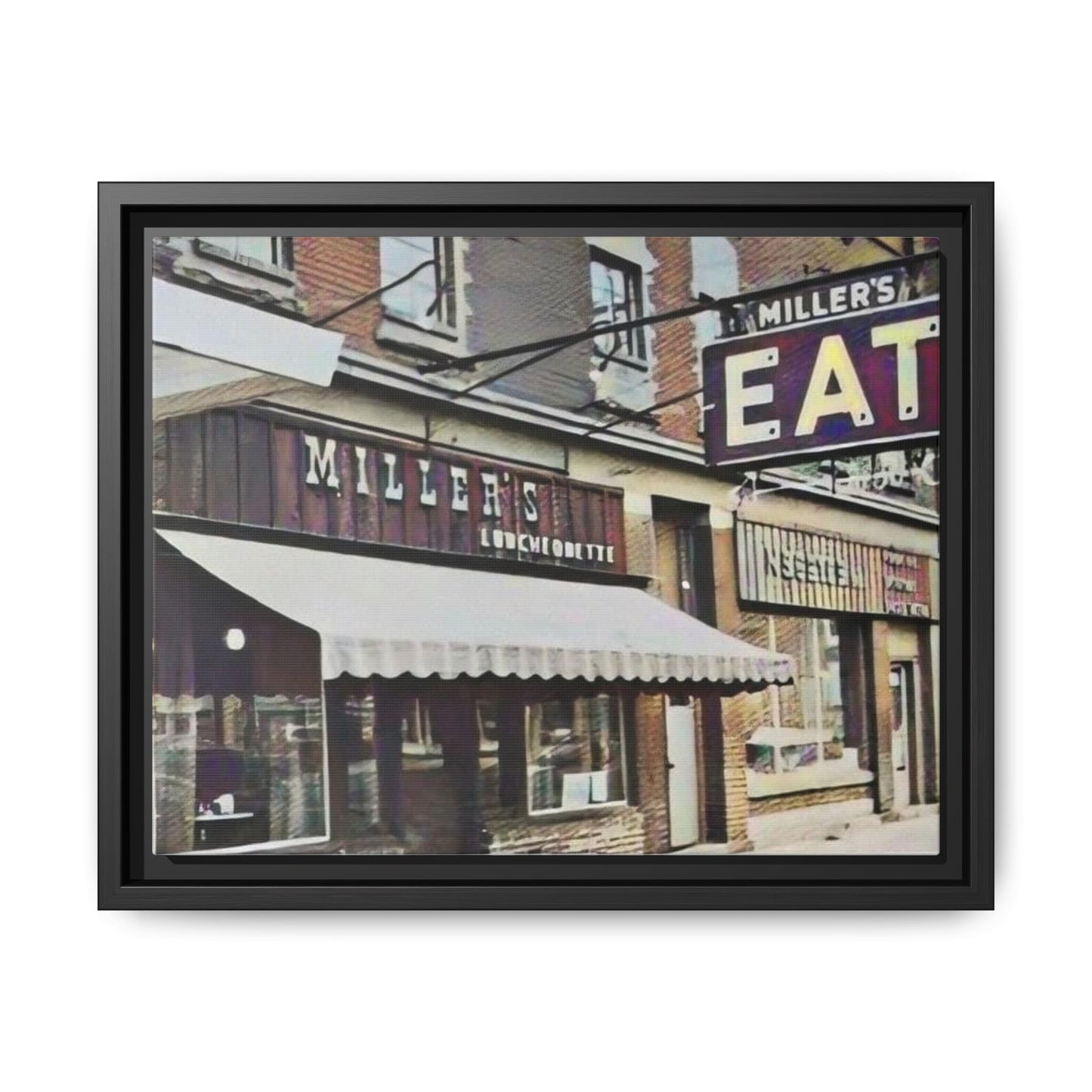 Retro Framed Canvas Print - Miller's Eatery Sign Artwork