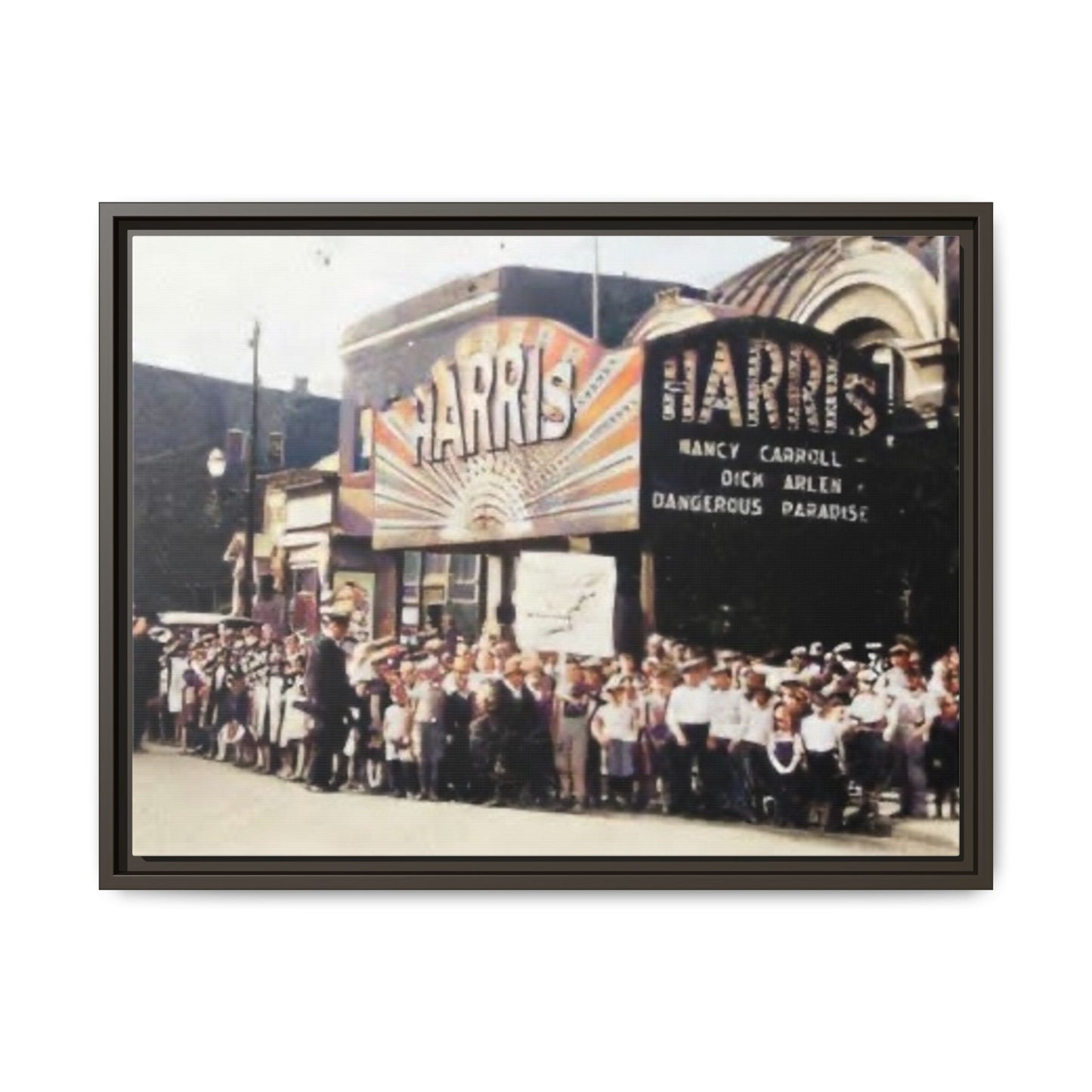 Harris Theater lines galore Vintage Framed Canvas Print - Historic Harris Theater Scene