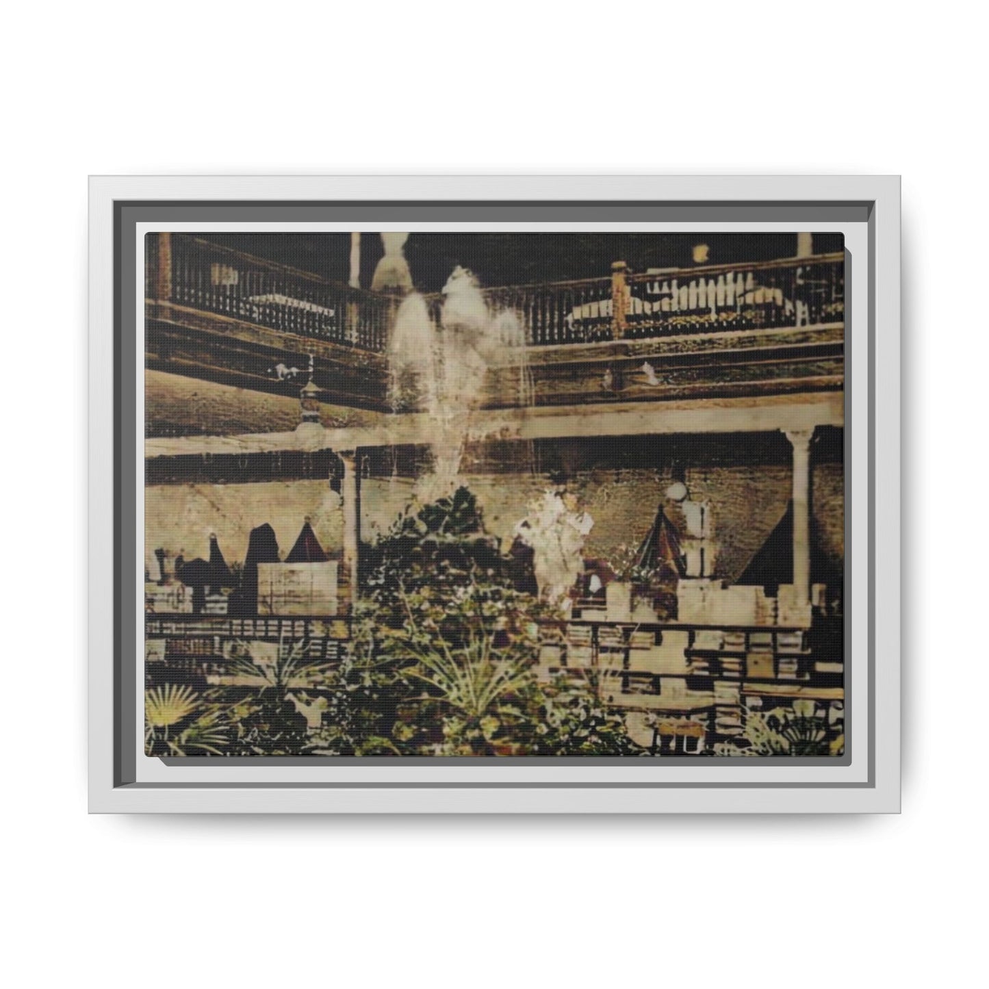 “Meet Me at the Fountain” C.F. Jackson’s Findlay, O. Vintage Matte Canvas Wall Art - Framed Historic Ohio Scene