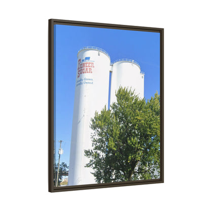 Pioneer Sugar Framed Matte Canvas Print - Vintage Farm Silos Art