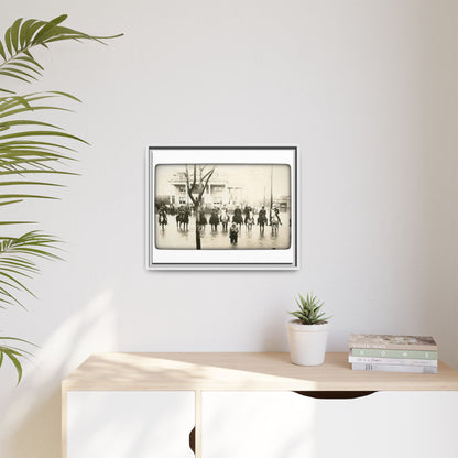 717 N Main Findlay, O  1913 Flood Original B & W Vintage Framed Matte Canvas - Equestrian Scene Wall Art