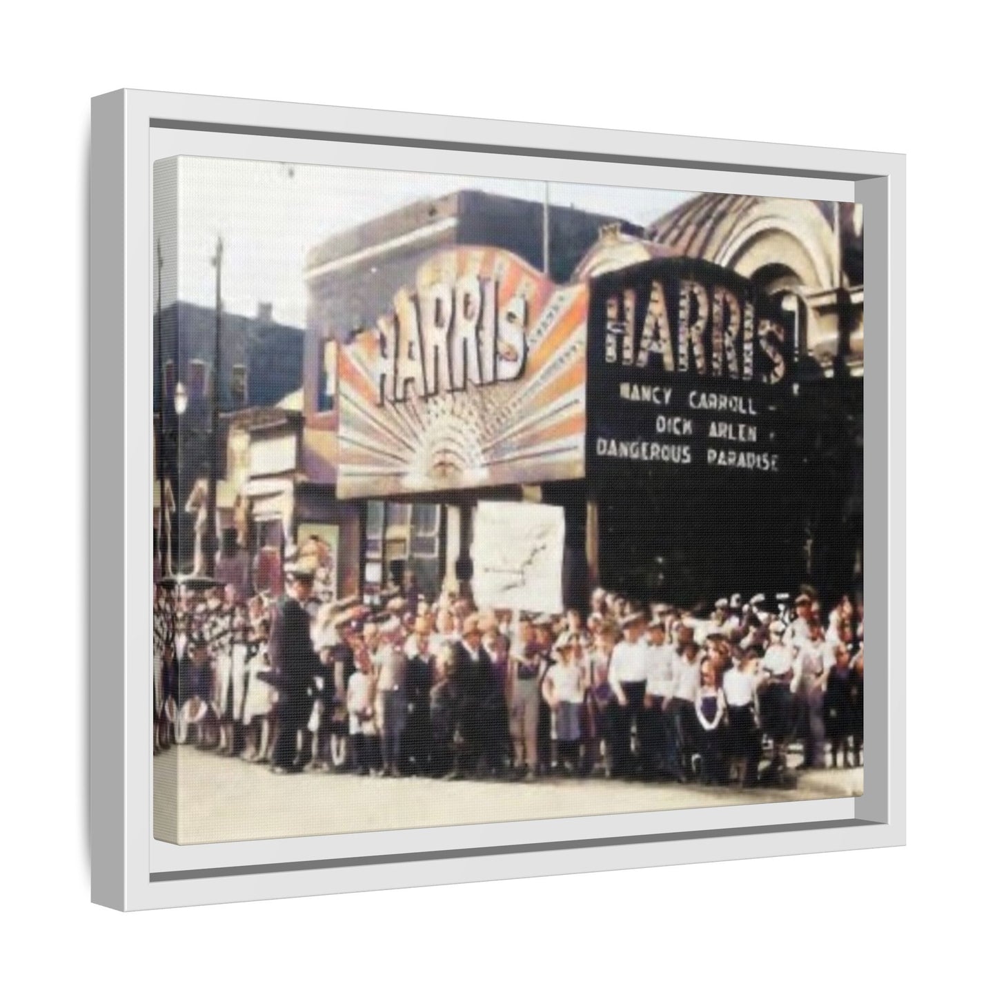 Harris Theater lines galore Vintage Framed Canvas Print - Historic Harris Theater Scene