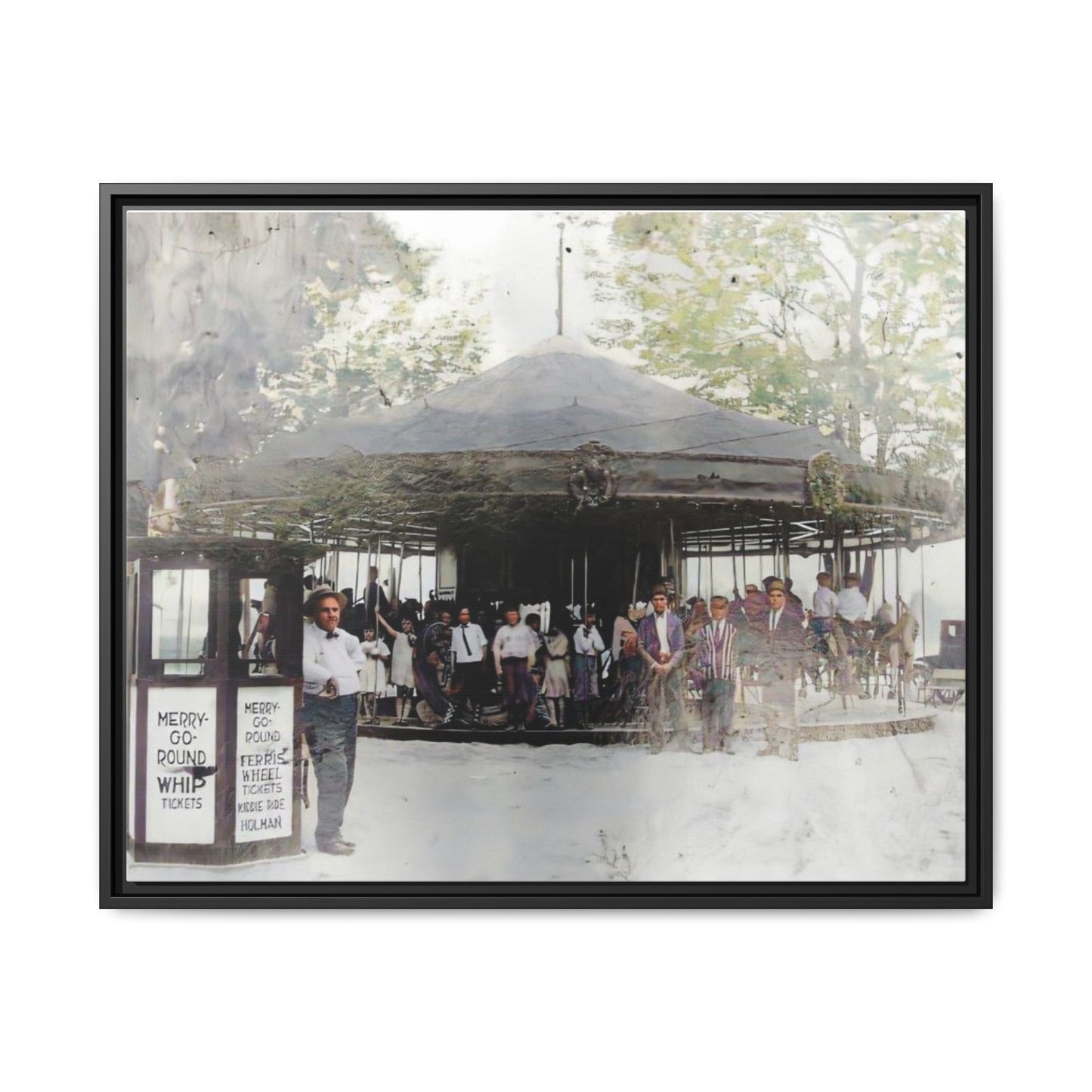 Vintage Carousel Wall Art - Matte Framed Canvas Print