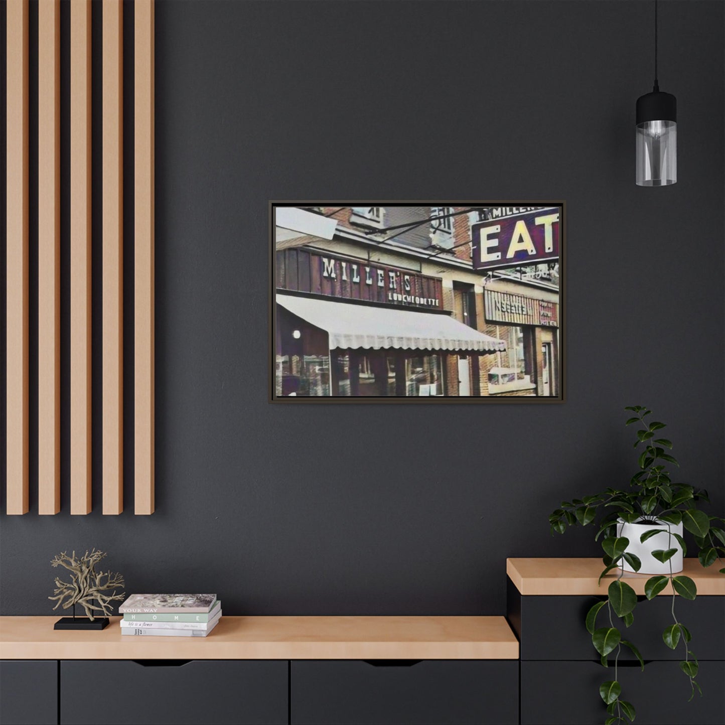 Retro Framed Canvas Print - Miller's Eatery Sign Artwork